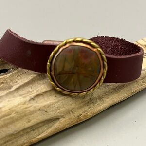 Elegant Burgundy Leather Bracelet with Gold Accents